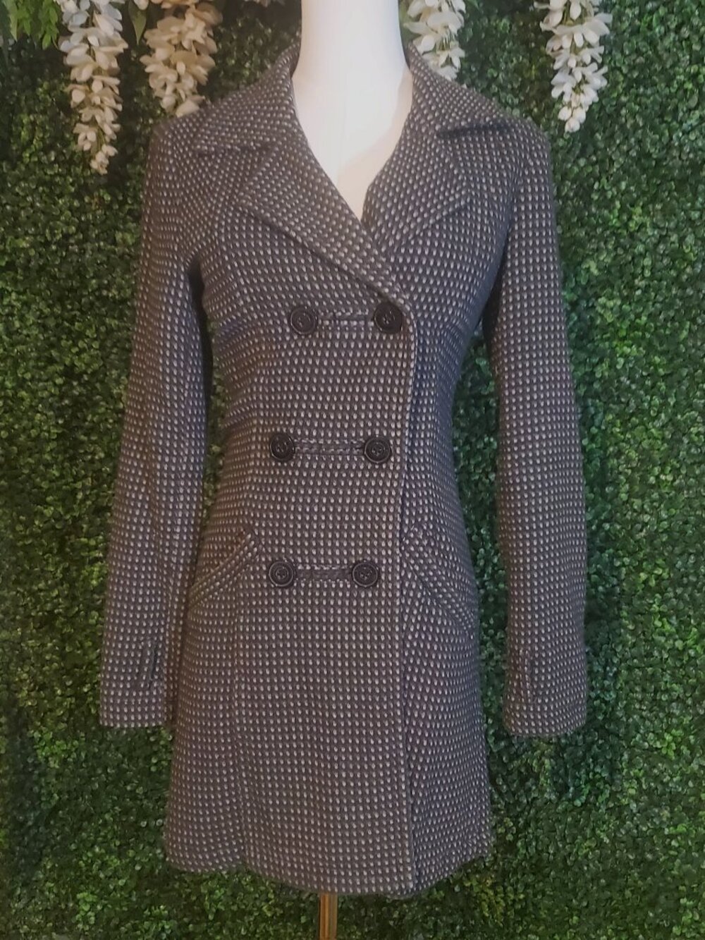 Volcom Two Pods in a Peacoat Y2K Double Breasted Long Coat Charcoal Blue Lined S